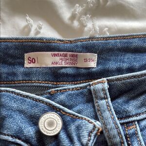 SO High Rise Blue Skinny Ankle Jeans ~ Size 13x31